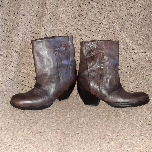 A.S. 98-AS 98-Brown/Black Leather-Moto Boots-Side Zip/Snap-Sz 38-Excellent - Picture 2 of 9